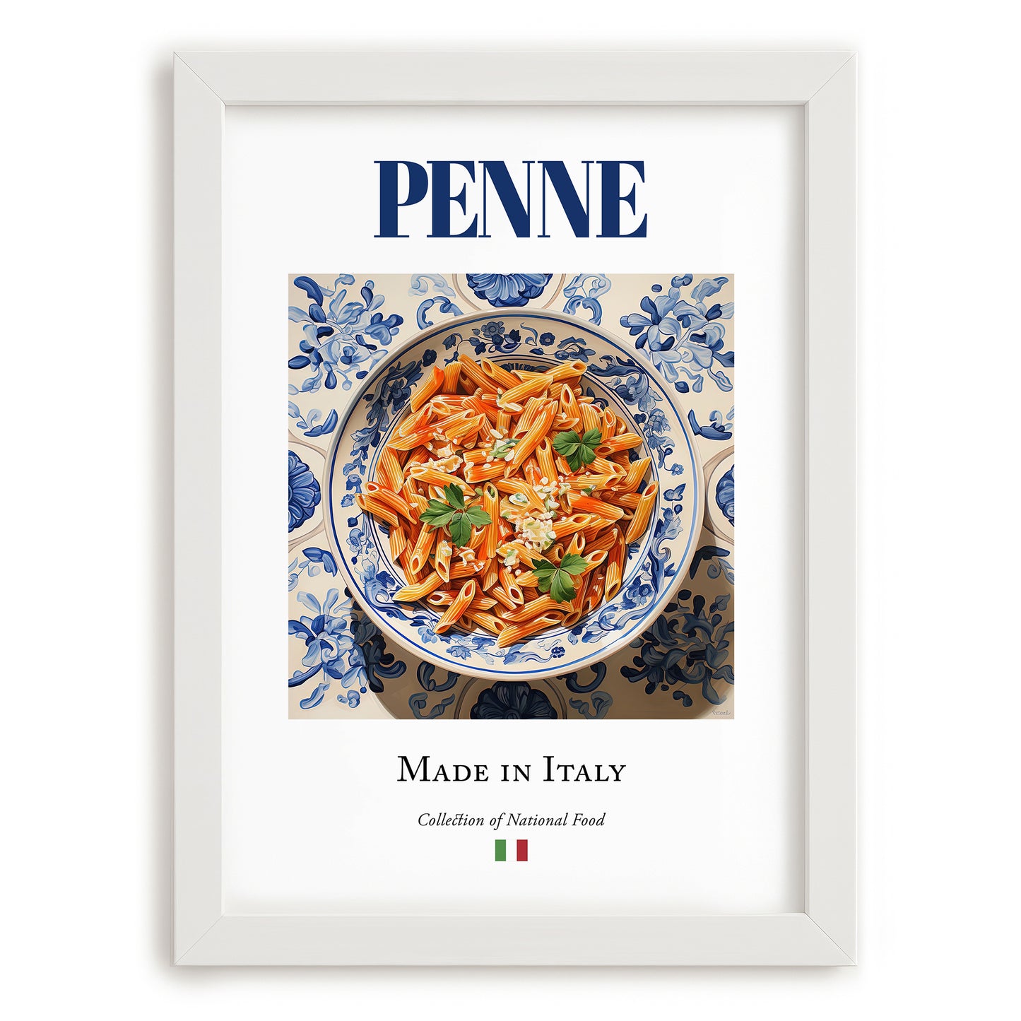 Penne – Italian Pasta, Osteria Illustration, placed in minimal white frame