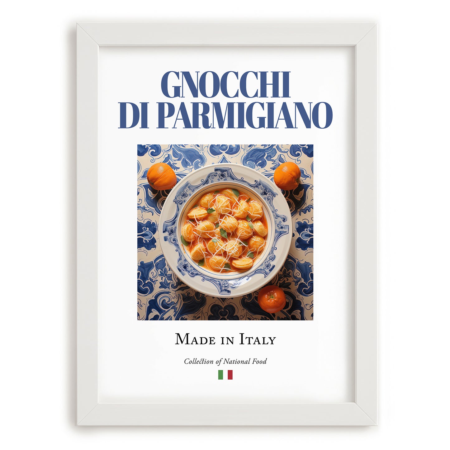 Gnocchi di Parmigiano – Italian Dish, Café Poster, placed in minimal white frame