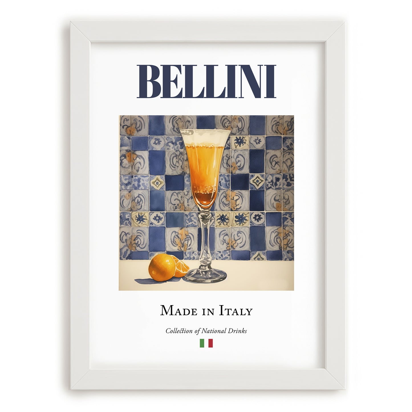 Bellini – Italian Cocktail Drink, Cocktail Lounge Print, placed in minimal white frame
