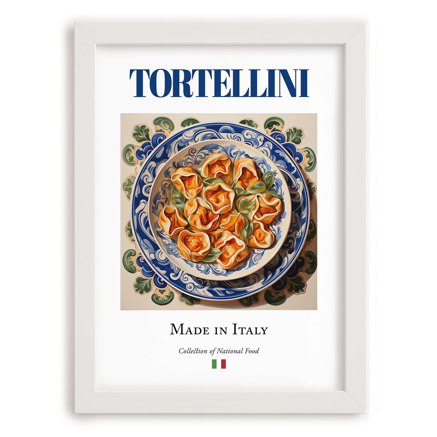 Tortellini – Italian Pasta, Osteria Wall Decor, placed in minimal white frame