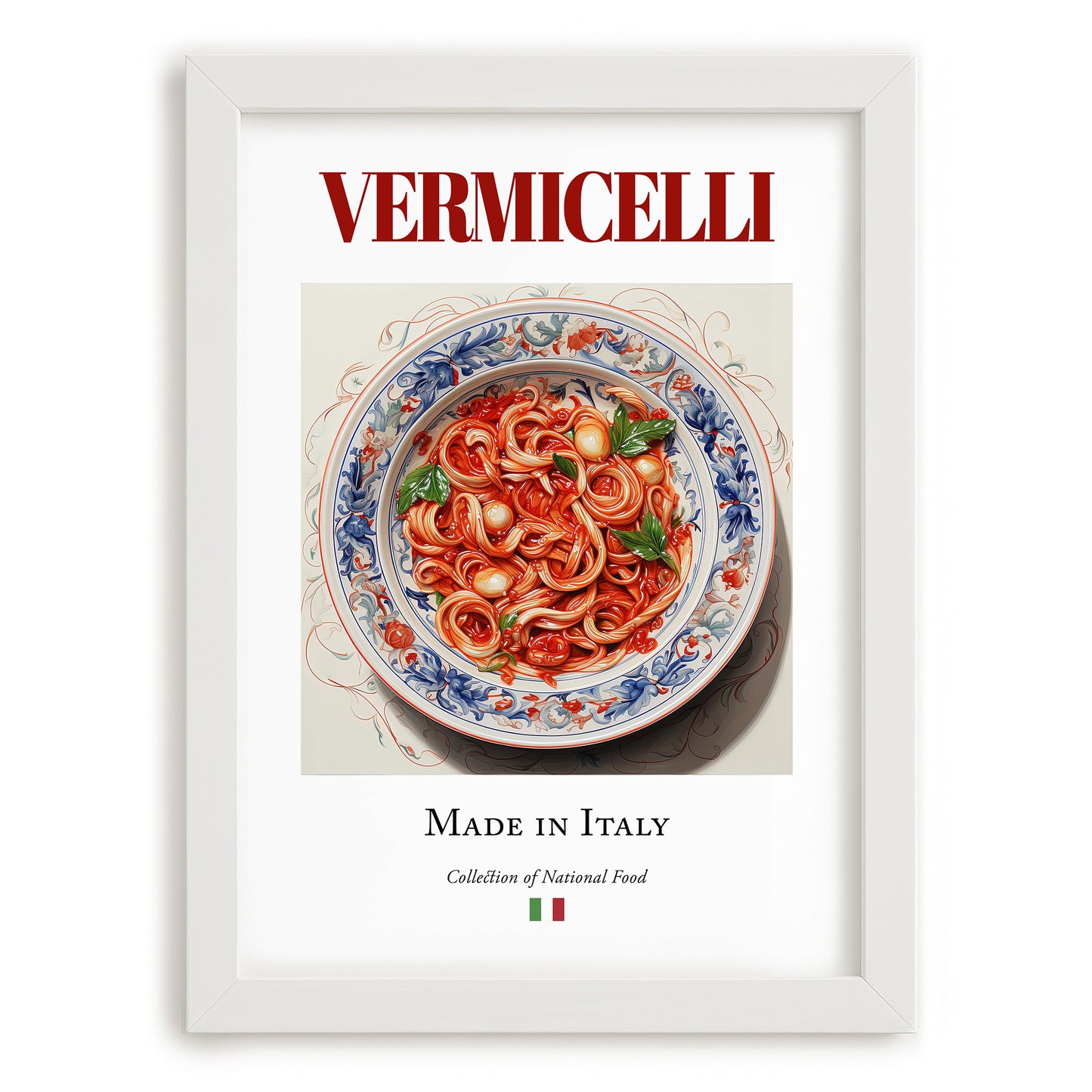 Vermicelli – Italian Pasta, Osteria Print, placed in minimal white frame