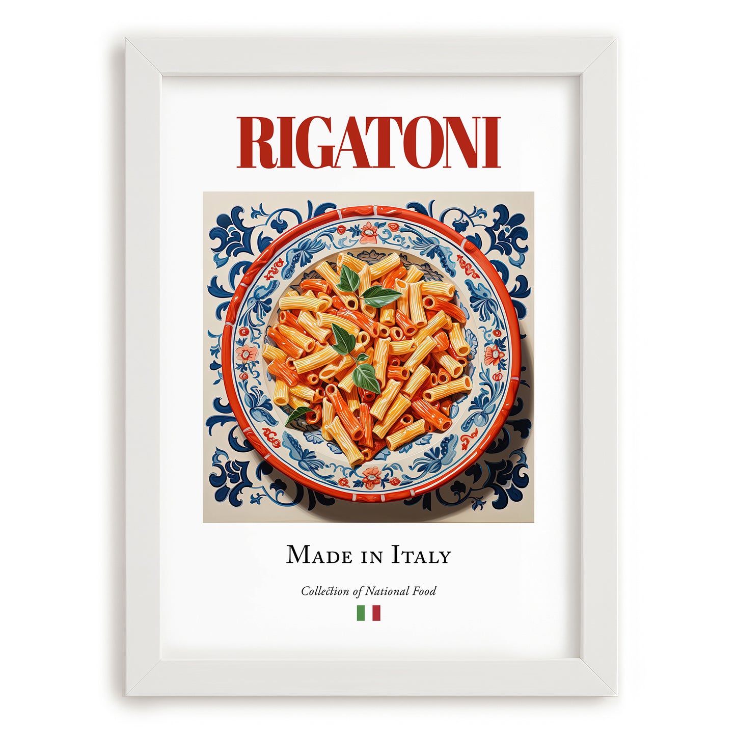 Rigatoni – Italian Pasta, Restaurant Print, placed in minimal white frame