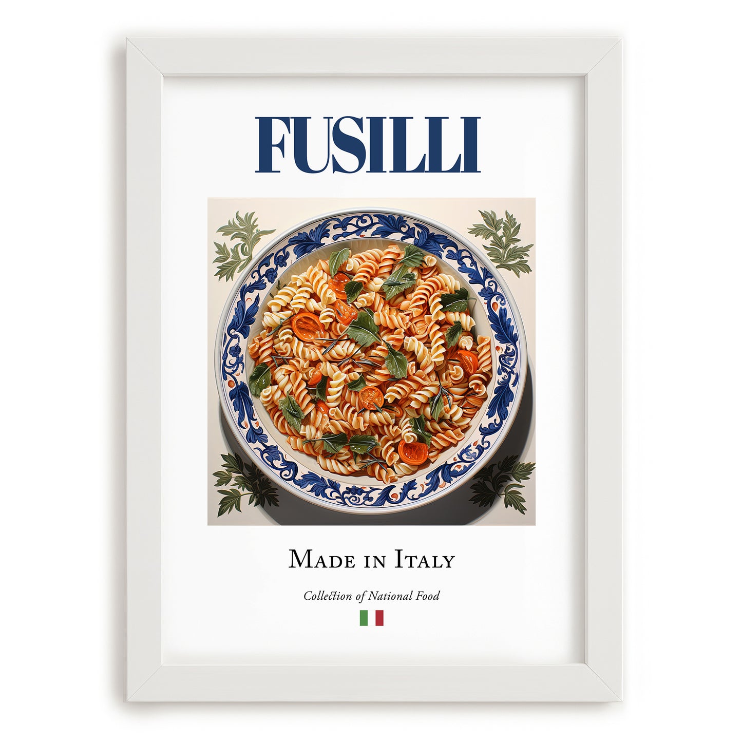 Fusilli – Italian Pasta, Trattoria Illustration, placed in minimal white frame