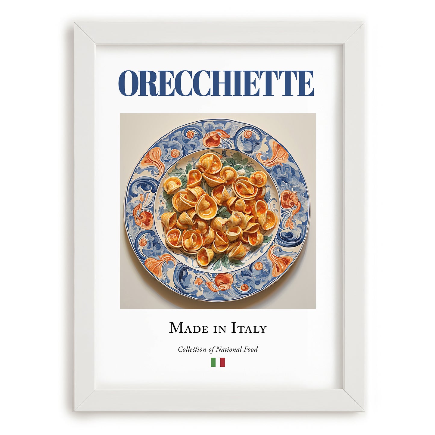 Orecchiette – Italian Pasta, Trattoria Print, placed in minimal white frame