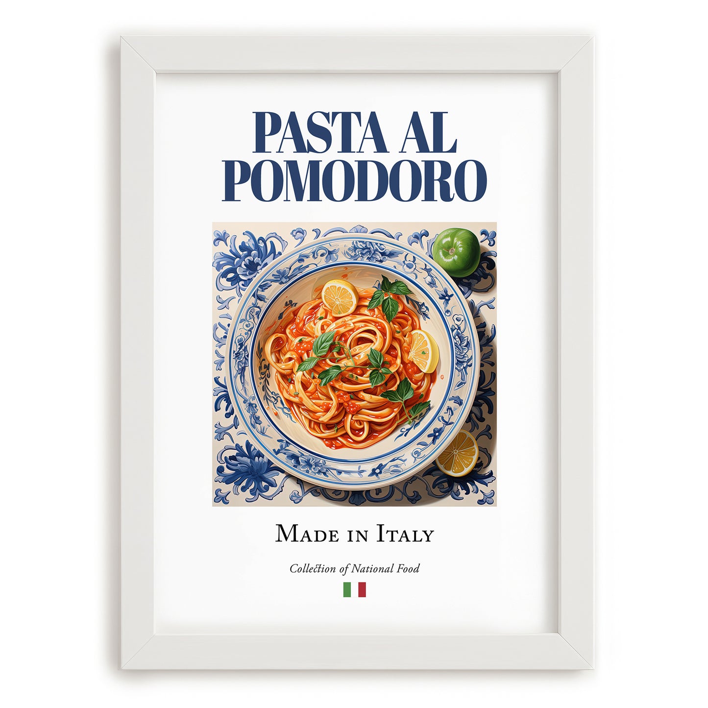 Pasta al pomodoro – Italian Pasta, Restaurant Wall Art, placed in minimal white frame