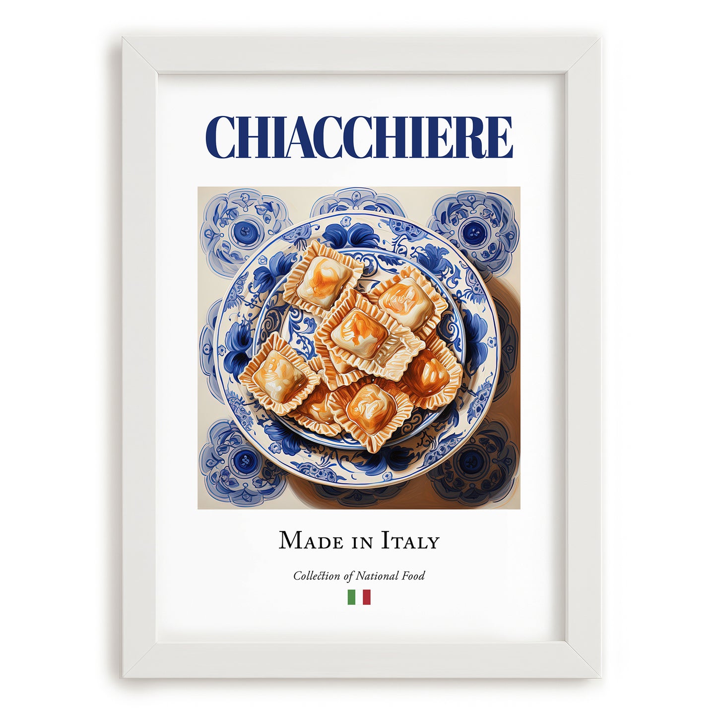 Chiacchiere – Italian Dessert Dish, Farmhouse Kitchen Poster, placed in minimal white frame