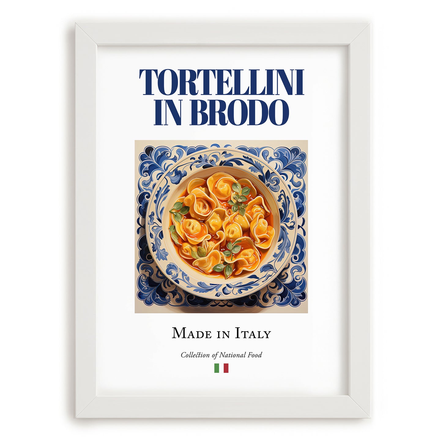 Tortellini in brodo – Italian Pasta, Osteria Illustration, placed in minimal white frame