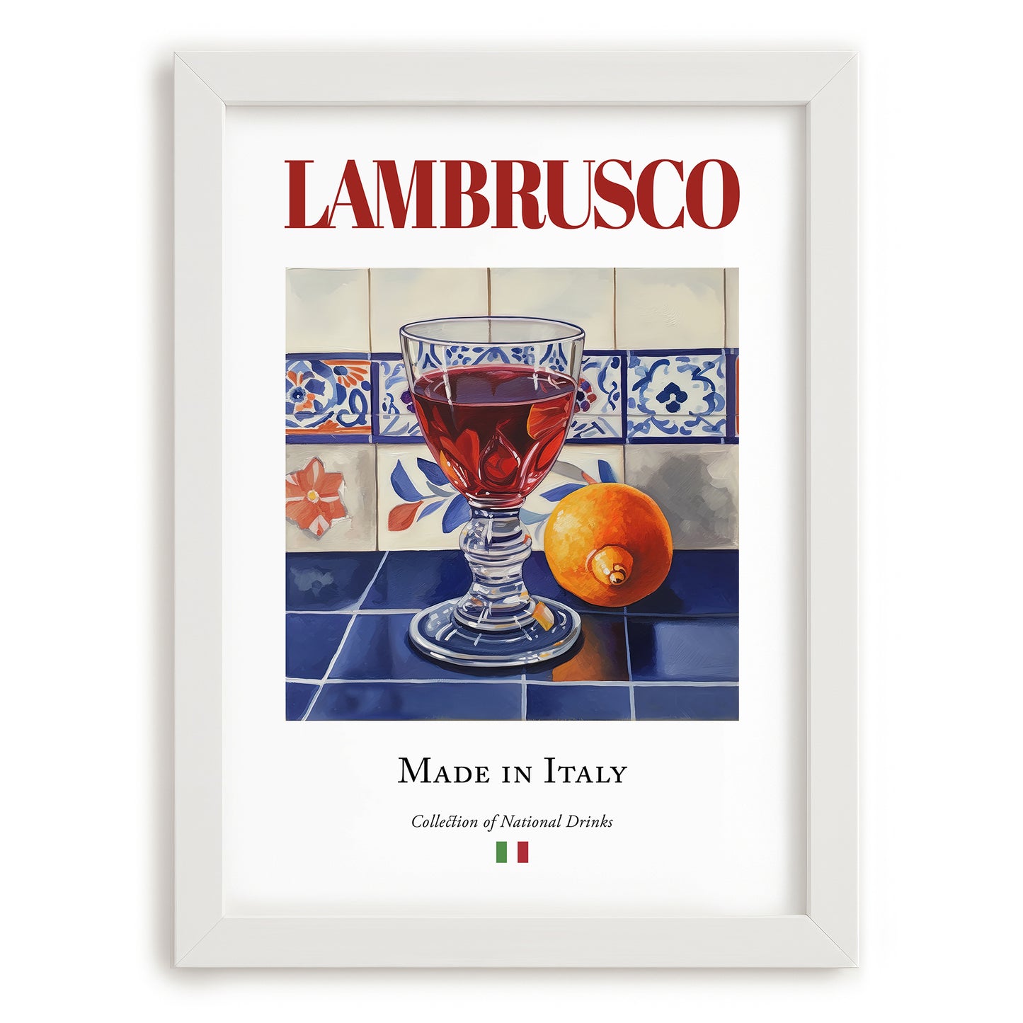 Lambrusco – Italian Sparkling Wine, Vinoteca Art, placed in minimal white frame