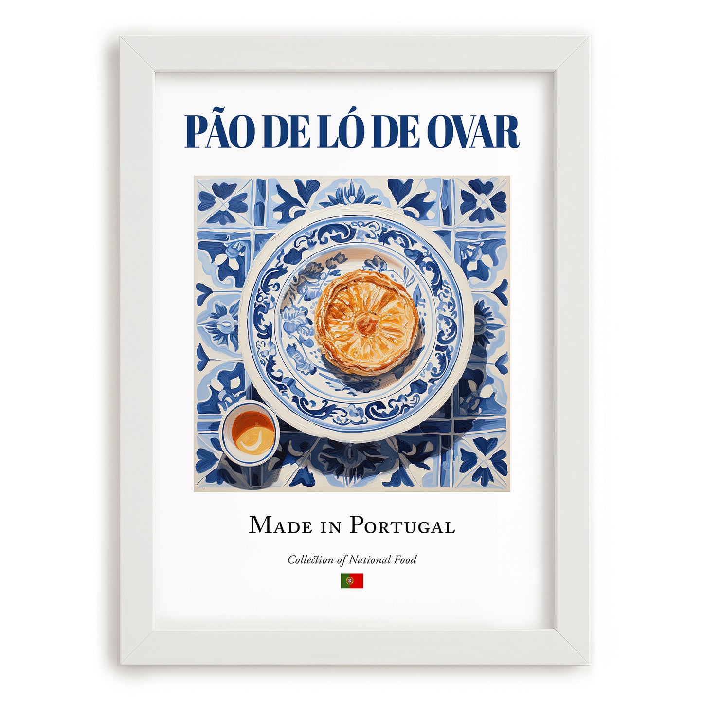 Pão de Ló de Ovar – Portuguese Dessert Dish, Tavern Painting, placed in minimal white frame