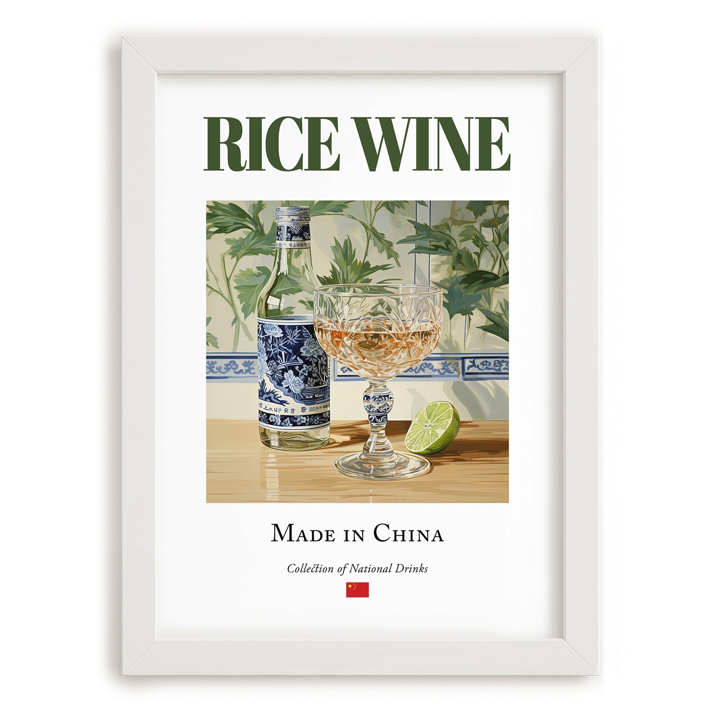 Rice Wine – Chinese Wine, Wine Bar Painting, placed in minimal white frame