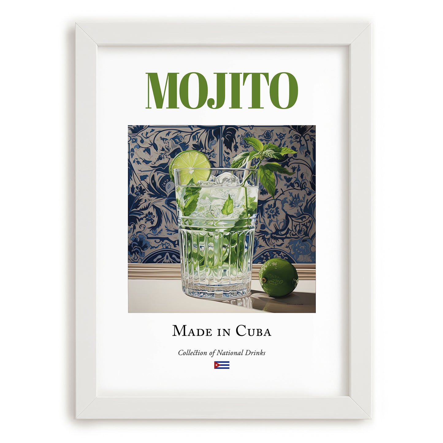 Mojito – Cuban Cocktail Drink, Rooftop Terrace Print, placed in minimal white frame