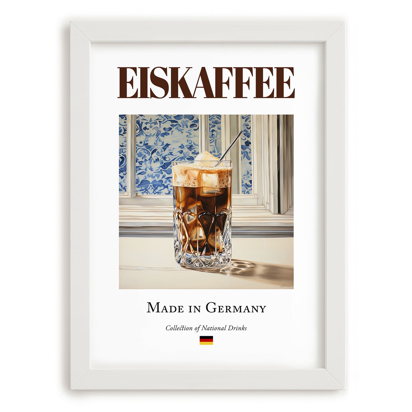 Eiskaffee – German Coffee, Espresso Bar Illustration, placed in minimal white frame