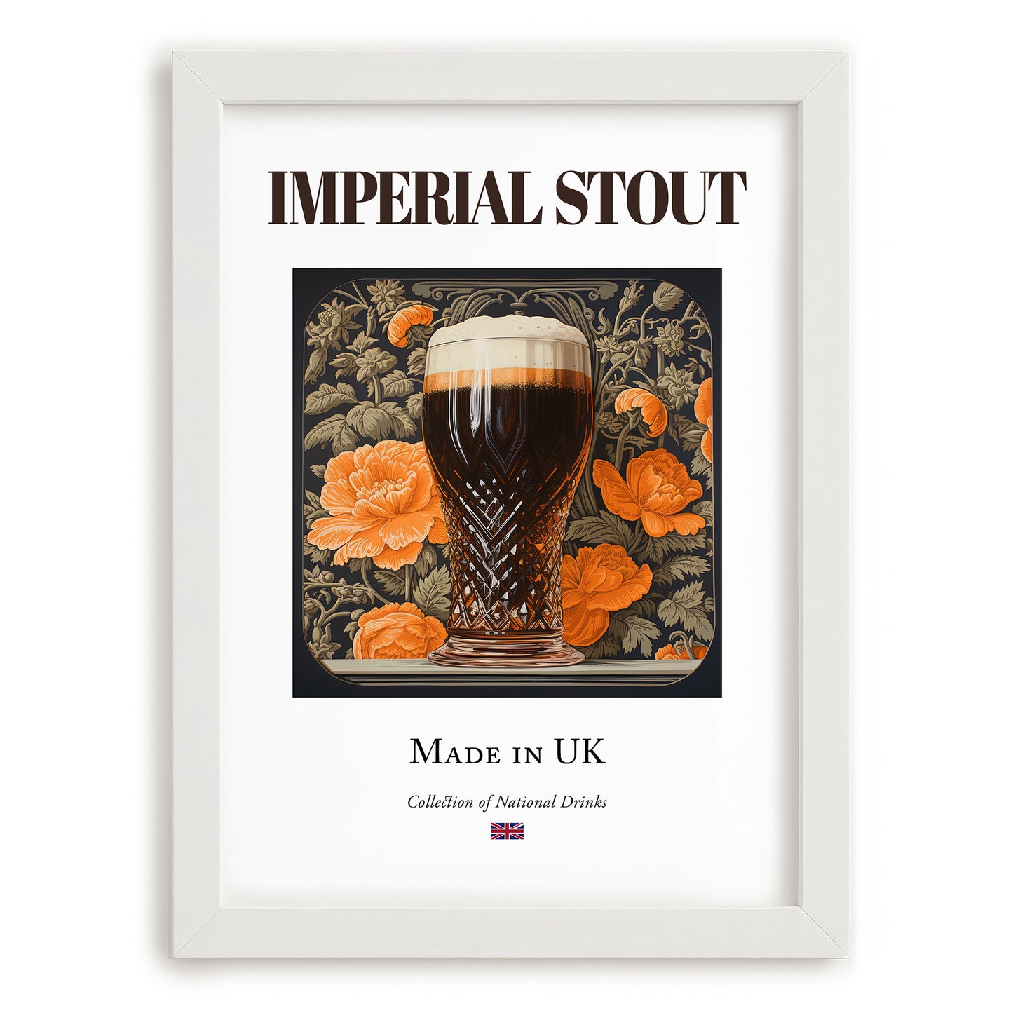 Imperial Stout – English Beer, Brauhaus Poster, placed in minimal white frame