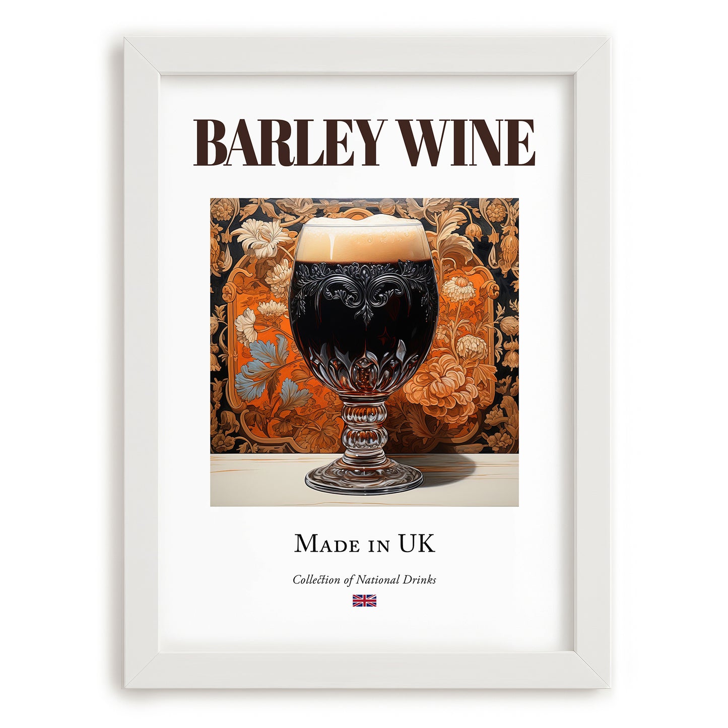 Barley Wine – English Beer, Sports Bar Poster, placed in minimal white frame