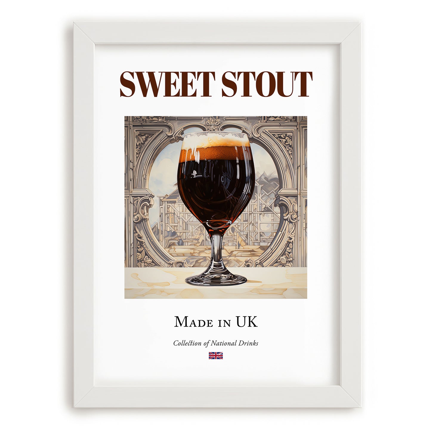 Sweet Stout – English Beer, Gastropub Print, placed in minimal white frame
