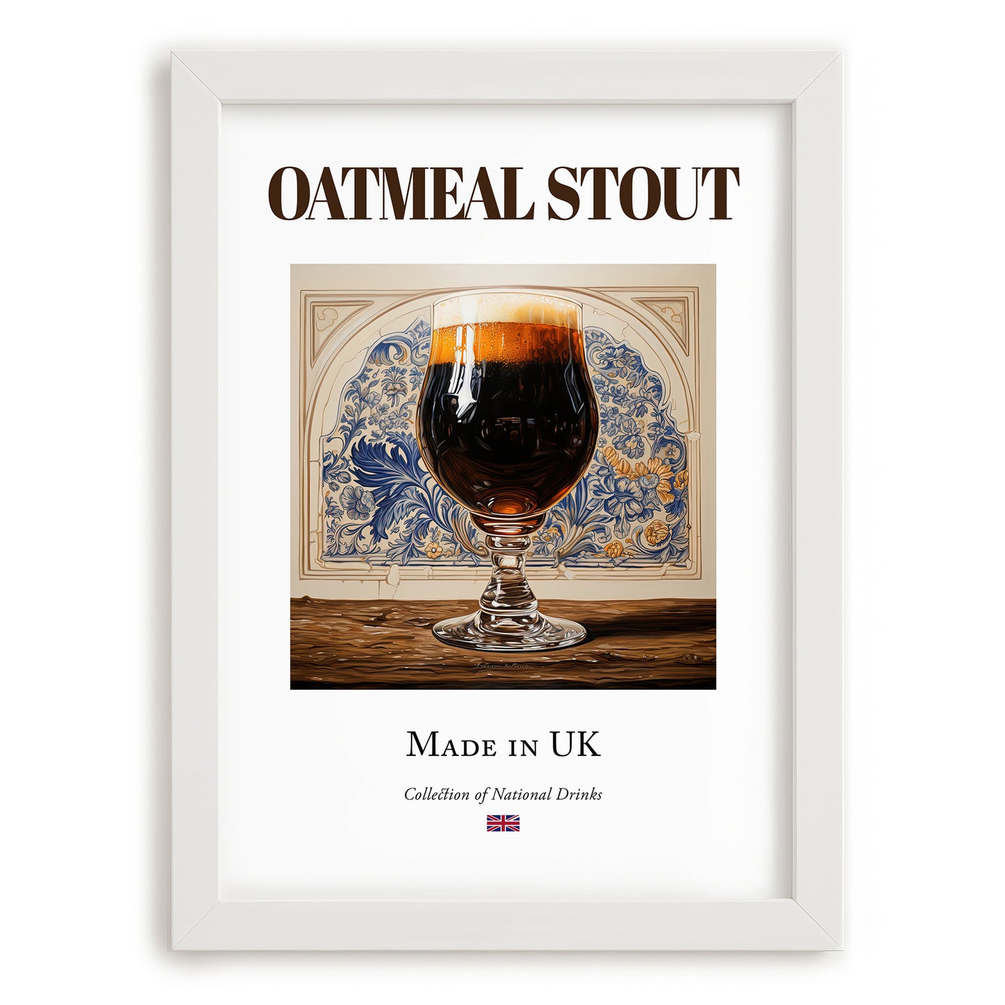 Oatmeal Stout – English Beer, Brauhaus Art, placed in minimal white frame