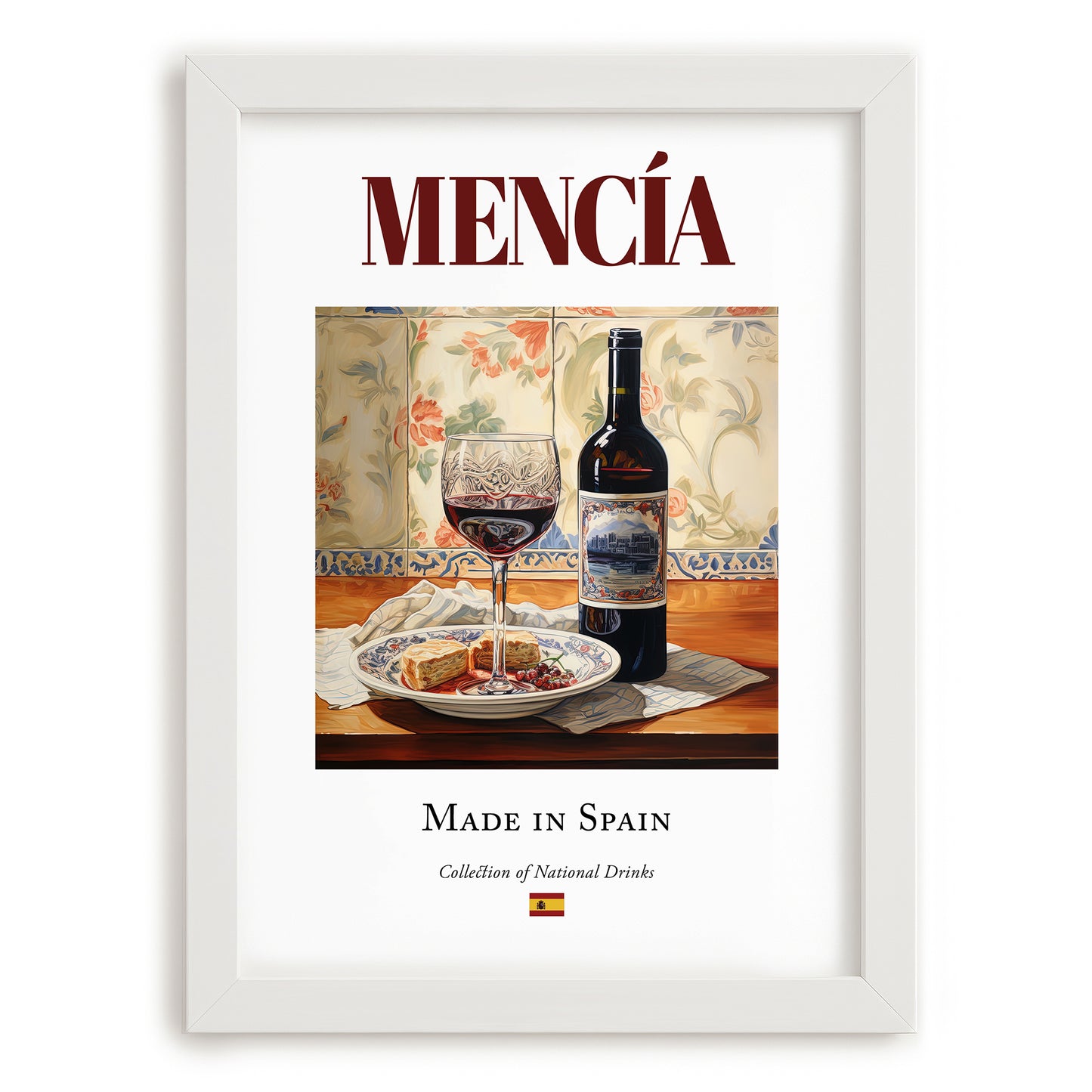 Mencía – Spanish Red Wine, Wine Bar Poster, placed in minimal white frame