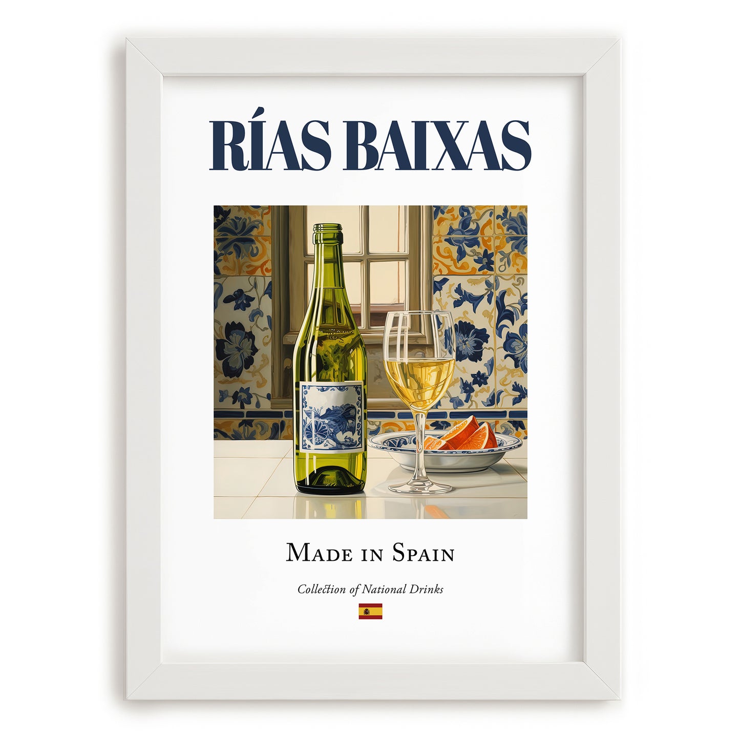 Rías Baixas – Spanish White Wine, Tasting Room Wall Decor, placed in minimal white frame