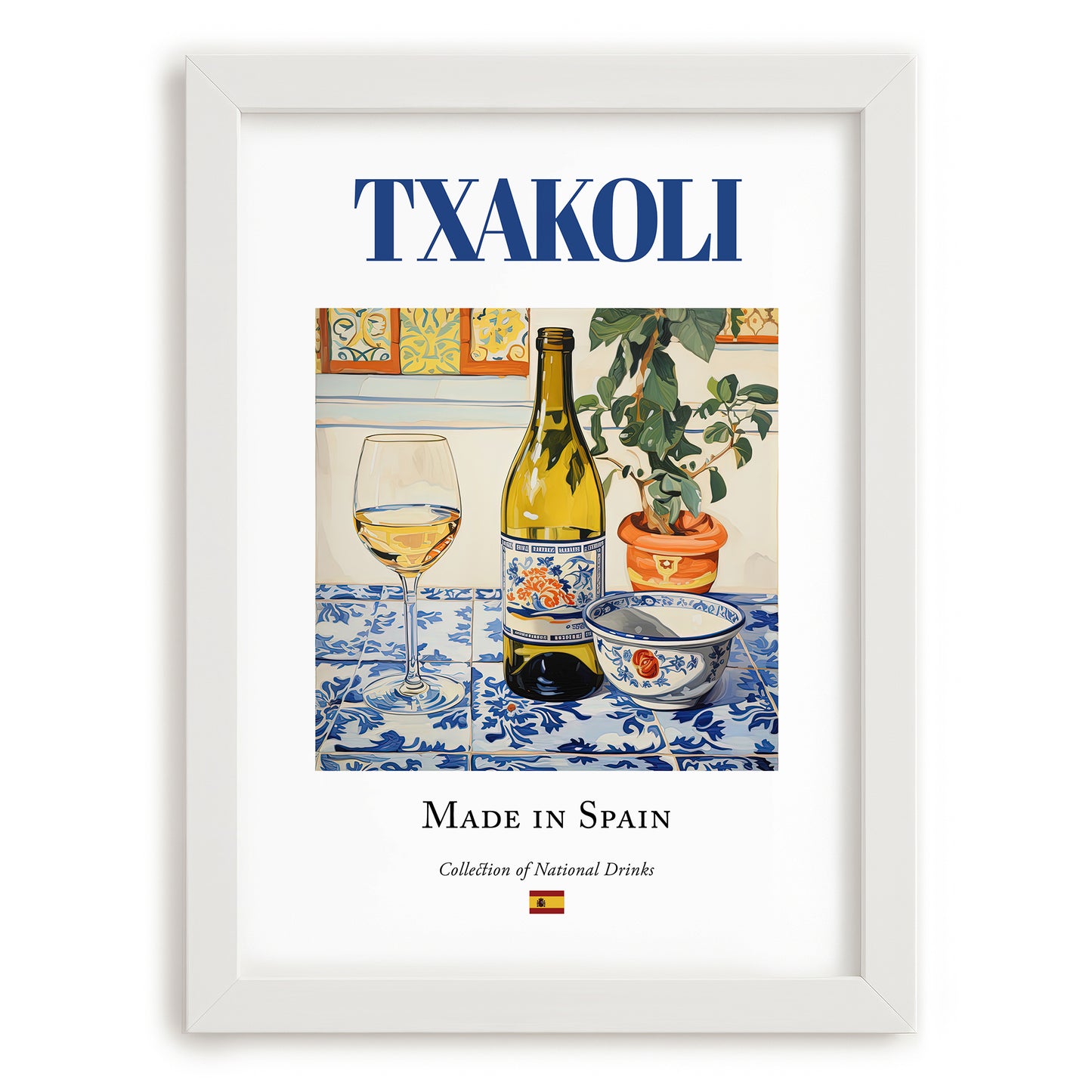 Txakoli – Spanish White Wine, Enoteca Poster, placed in minimal white frame
