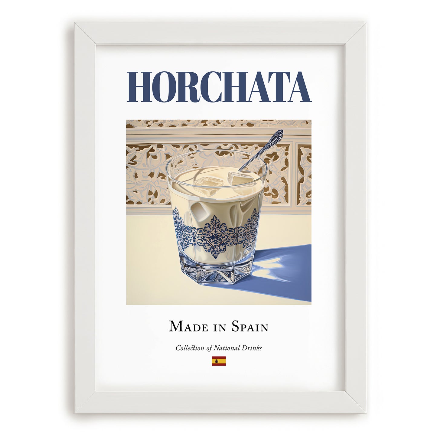 Horchata – Spanish Beverage Drink, Hotel Lobby Illustration, placed in minimal white frame