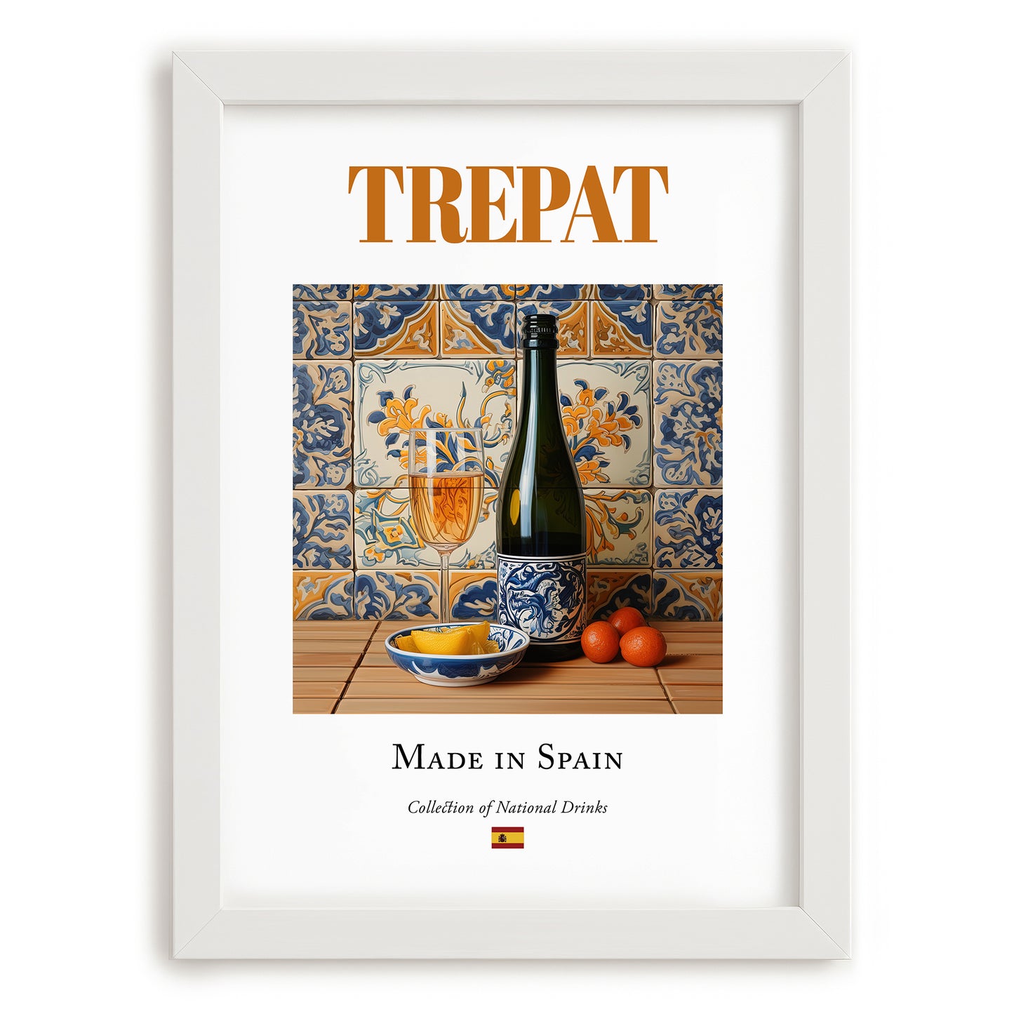 Trepat – Spanish Red Wine, Vineyard Terrace Print, placed in minimal white frame