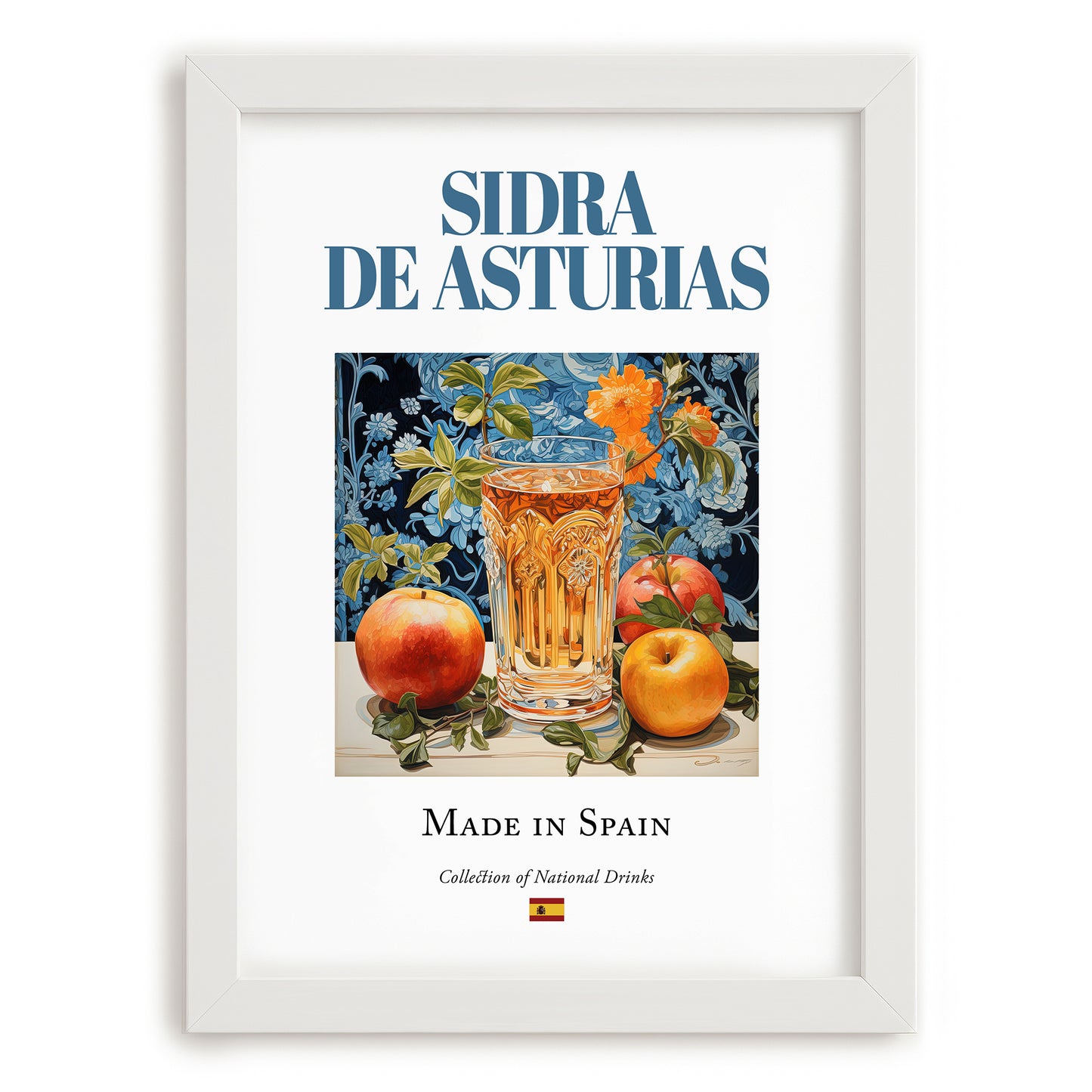 Sidra de Asturias – Spanish Cider Cider, Farmers’ Market Stall Print, placed in minimal white frame