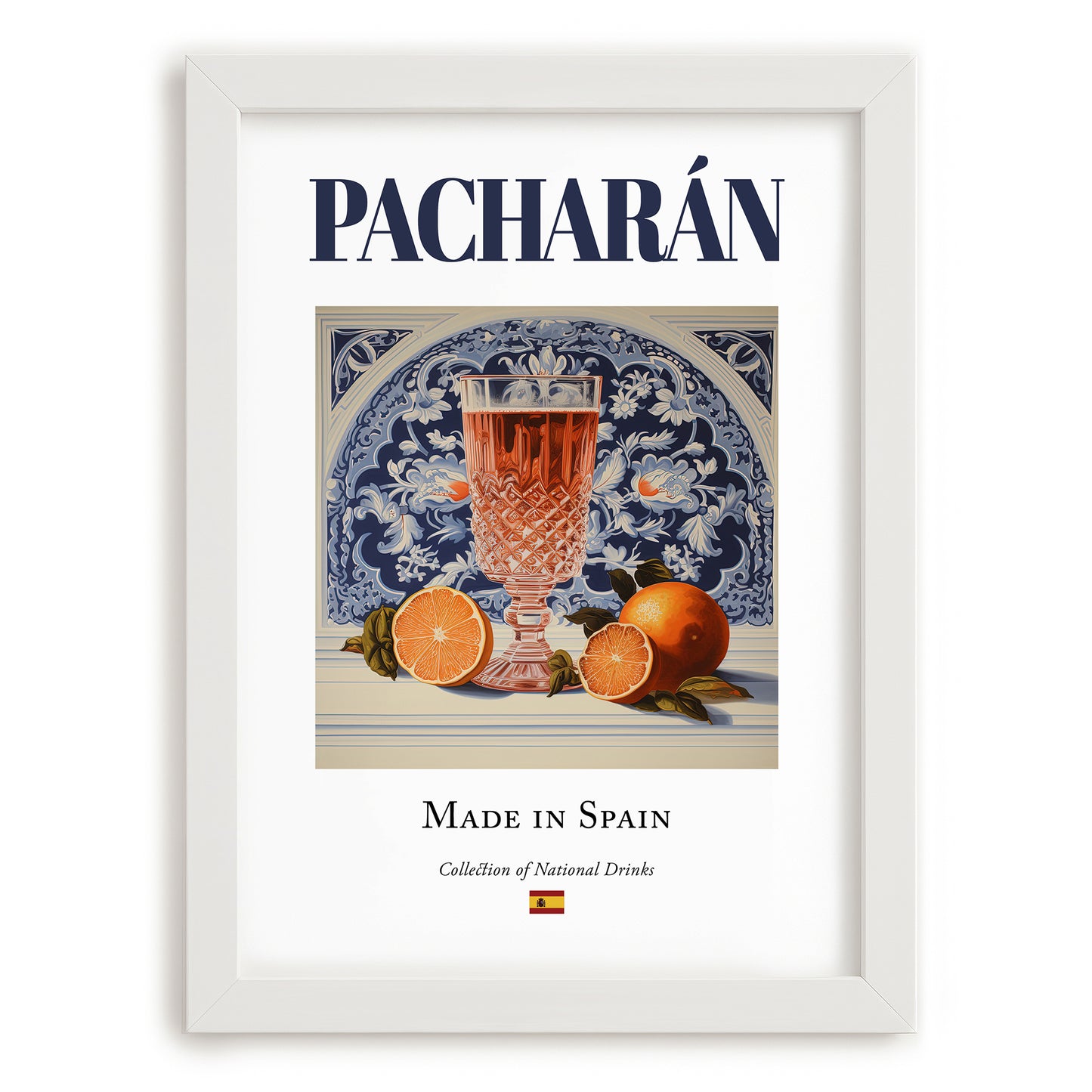 Pacharán – Spanish Liqueur Drink, Jazz Bar Poster, placed in minimal white frame