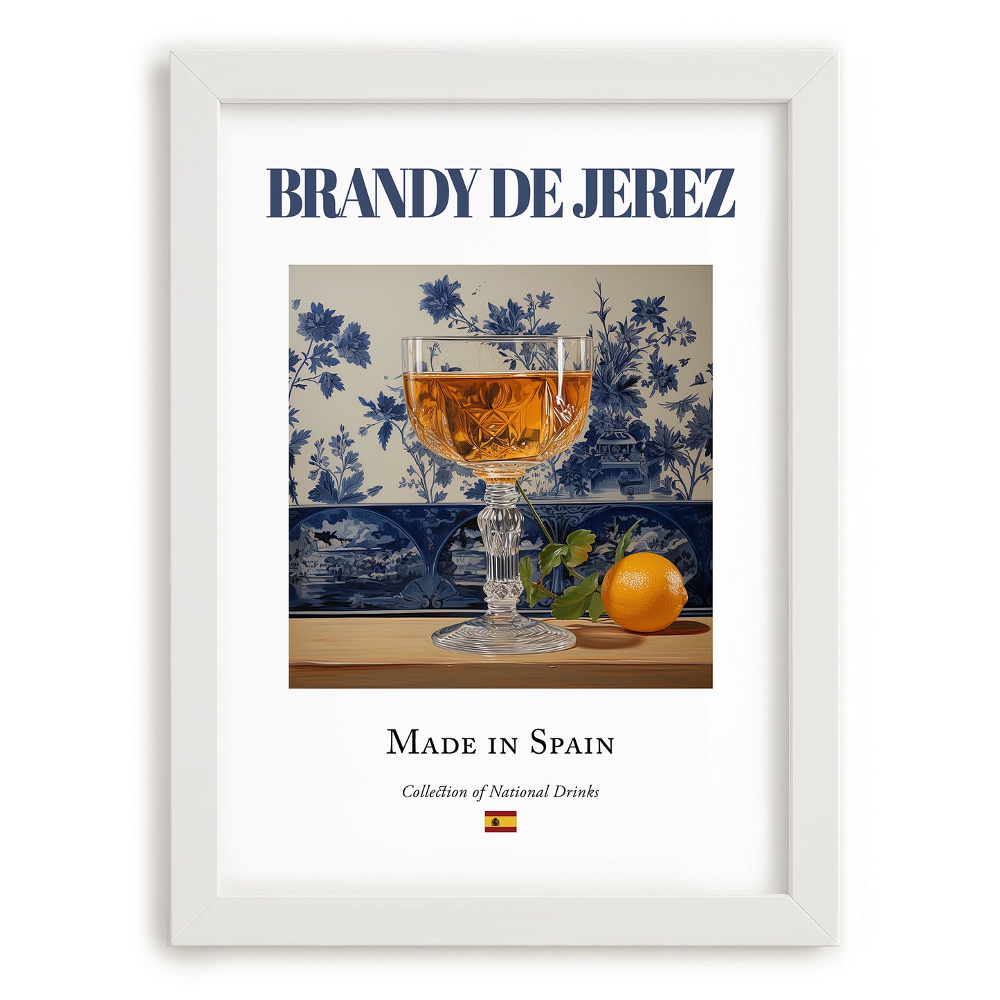 Brandy de Jerez – Spanish Spirit Drink, Beach Bar Print, placed in minimal white frame
