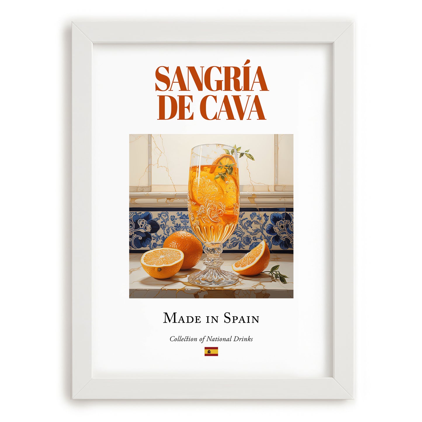 Sangría de Cava – Spanish Cocktail Drink, Beach Bar Painting, placed in minimal white frame
