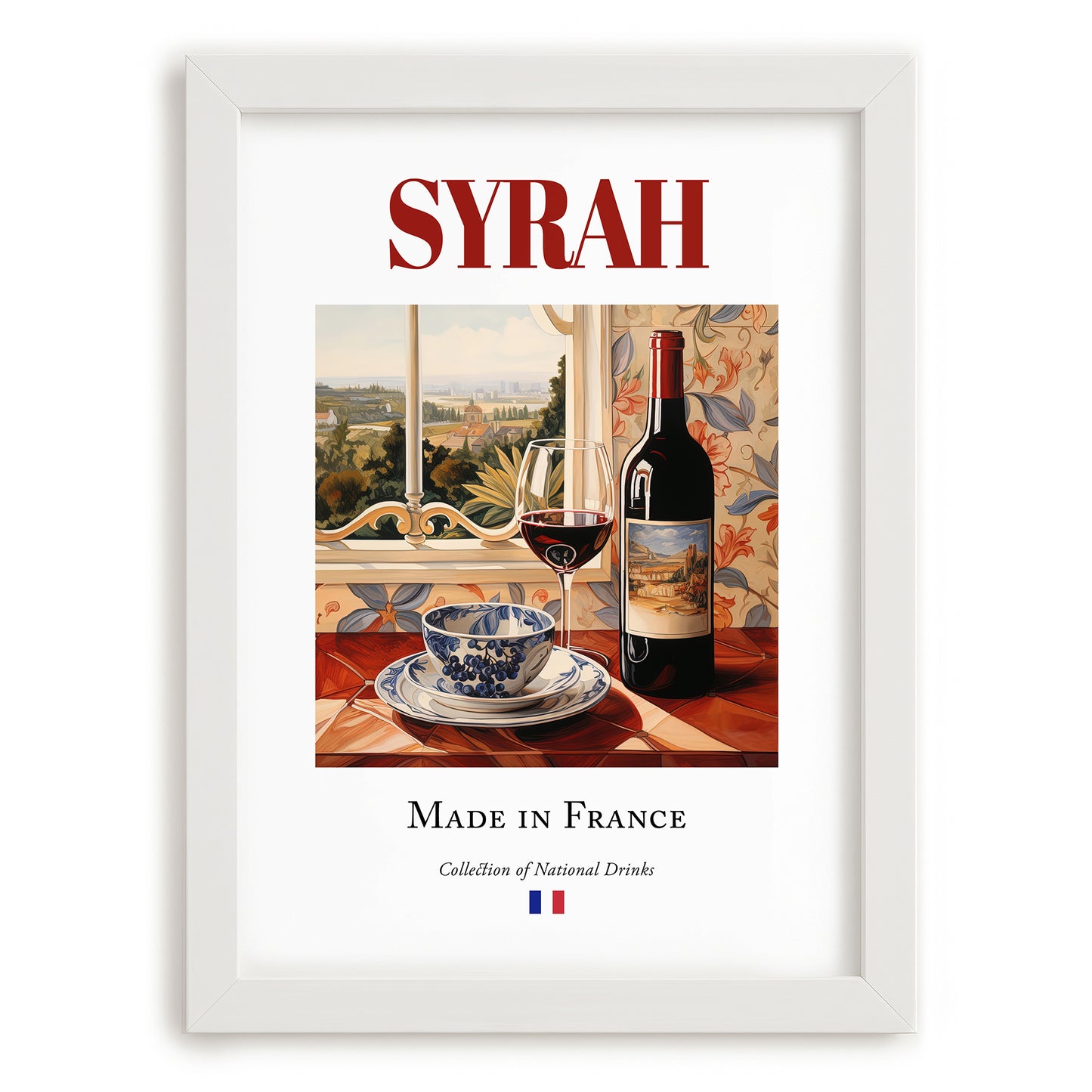 Syrah – French Red Wine, Vinoteca Poster, placed in minimal white frame
