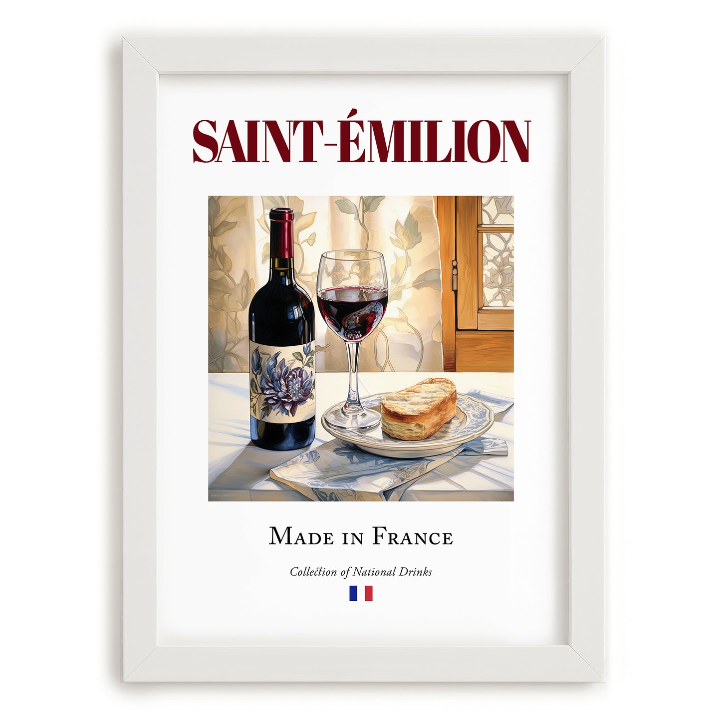 Saint-Émilion – French Red Wine, Wine Bar Wall Art, placed in minimal white frame
