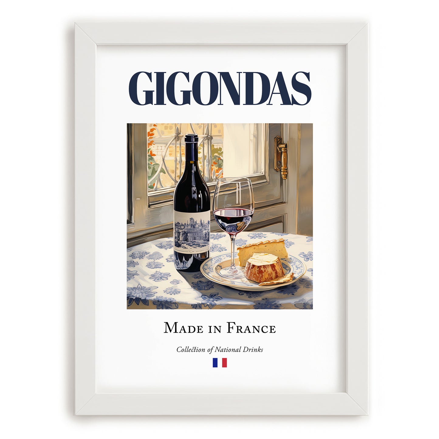 Gigondas – French Red Wine, Wine Bar Poster, placed in minimal white frame