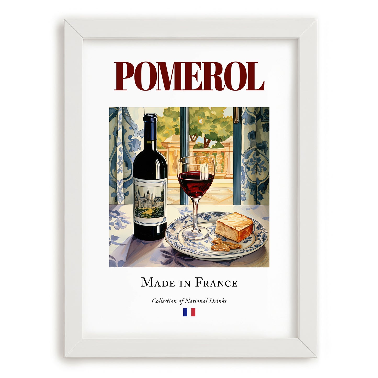 Pomerol – French Red Wine, Wine Bar Print, placed in minimal white frame