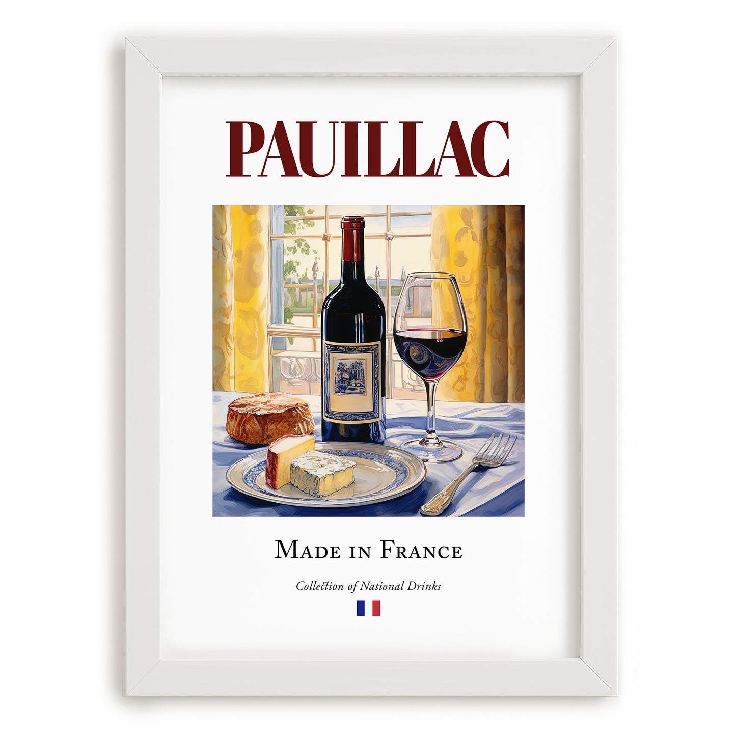 Pauillac – French Red Wine, Wine Bar Wall Decor, placed in minimal white frame