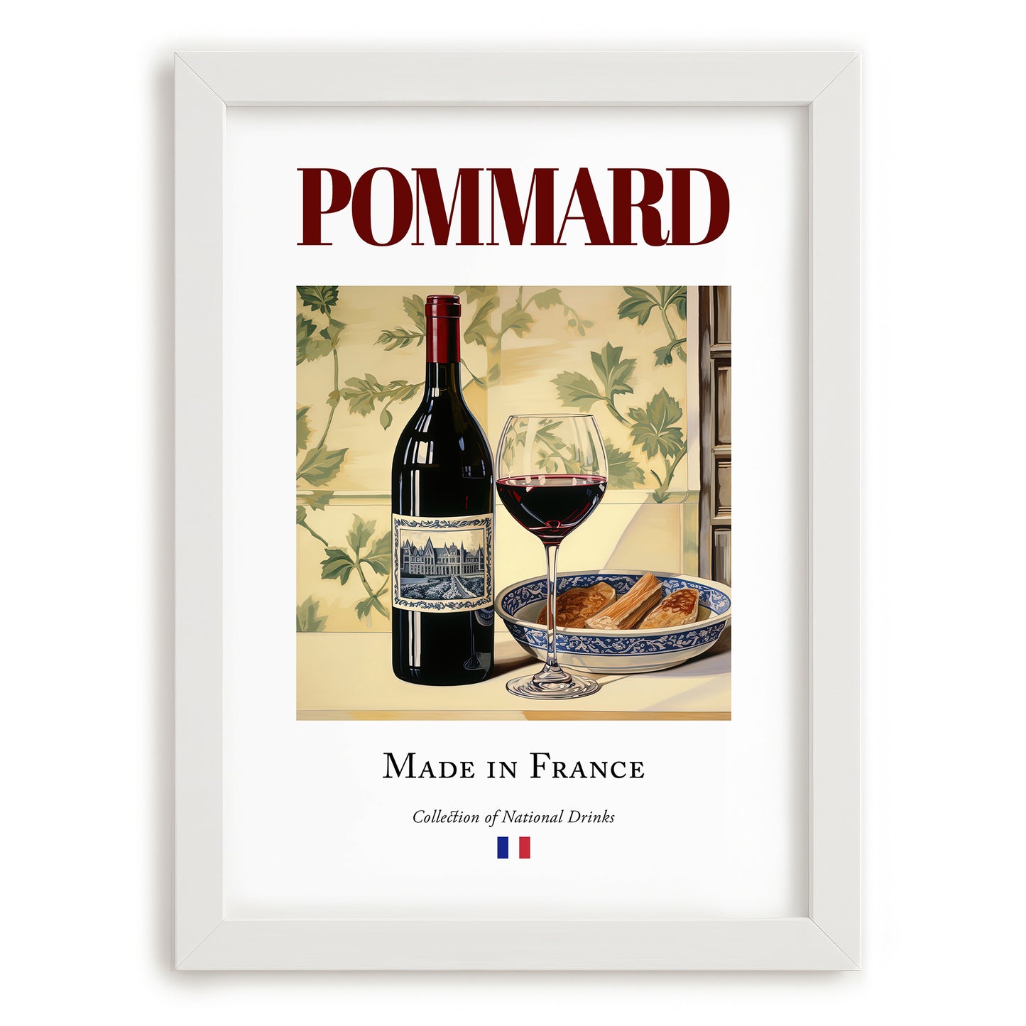 Pommard – French Red Wine, Vinoteca Poster, placed in minimal white frame