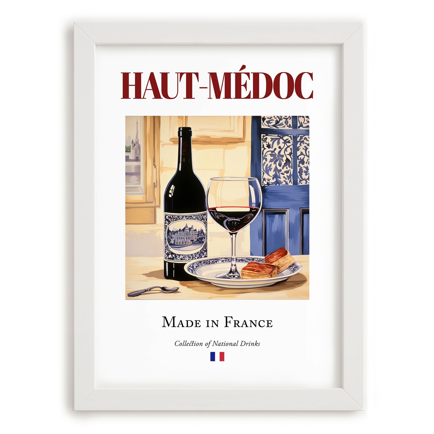 Haut-Médoc – French Red Wine, Enoteca Painting, placed in minimal white frame