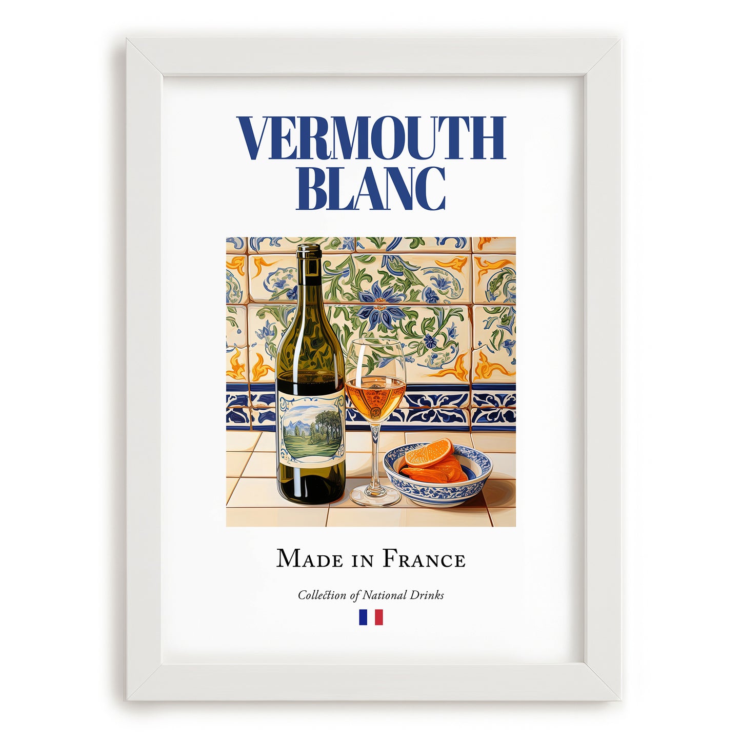 Vermouth blanc – French Liqueur Drink, Hotel Lobby Poster, placed in minimal white frame