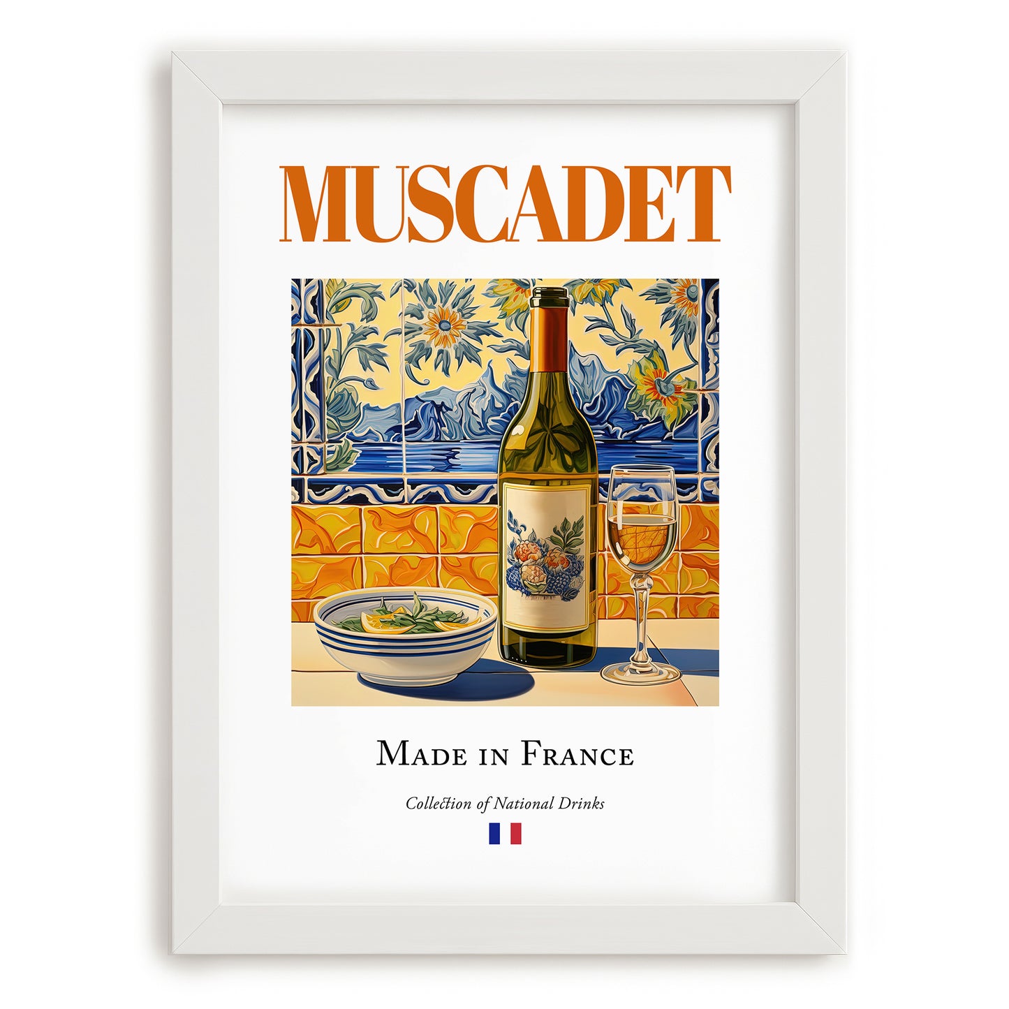 Muscadet – French White Wine, Vinoteca Print, placed in minimal white frame