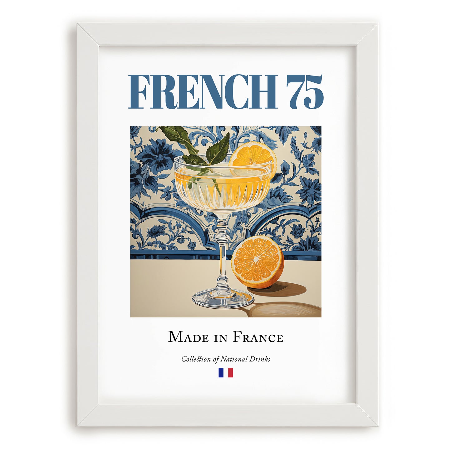 French 75 – French Cocktail Drink, Rooftop Terrace Print, placed in minimal white frame