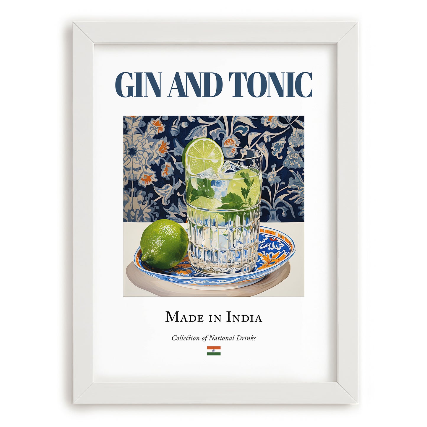 Gin and Tonic – Indian Cocktail Drink, Beach Bar Still Life, placed in minimal white frame