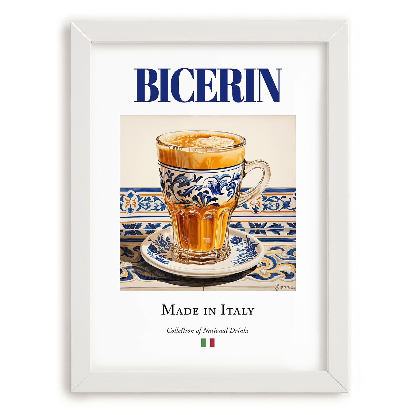 Bicerin – Italian Coffee, Book Café Art, placed in minimal white frame