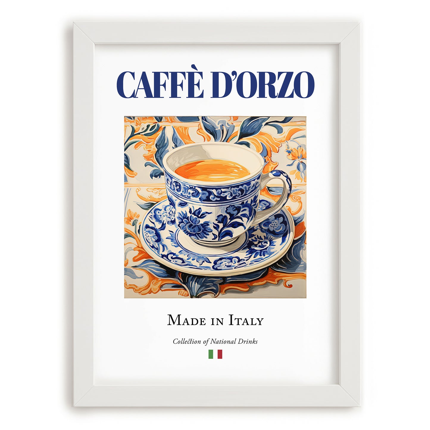 Caffè d'Orzo – Italian Coffee, Konditorei Painting, placed in minimal white frame