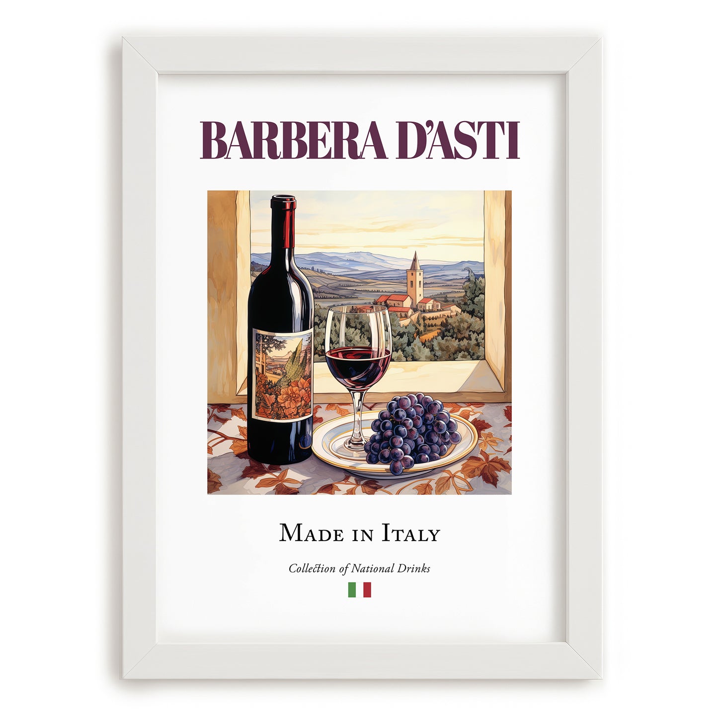 Barbera d'Asti – Italian Red Wine, Wine Bar Wall Art, placed in minimal white frame