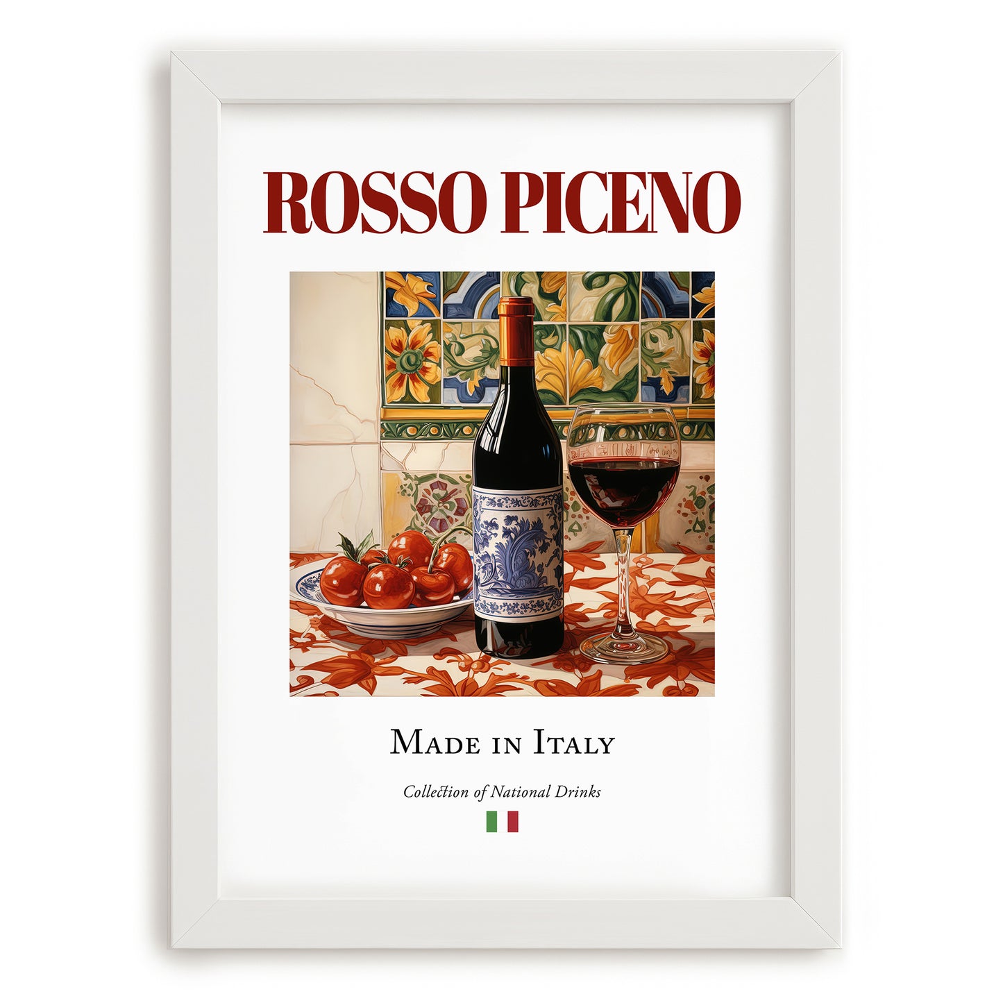 Rosso Piceno – Italian Red Wine, Vineyard Terrace Print, placed in minimal white frame