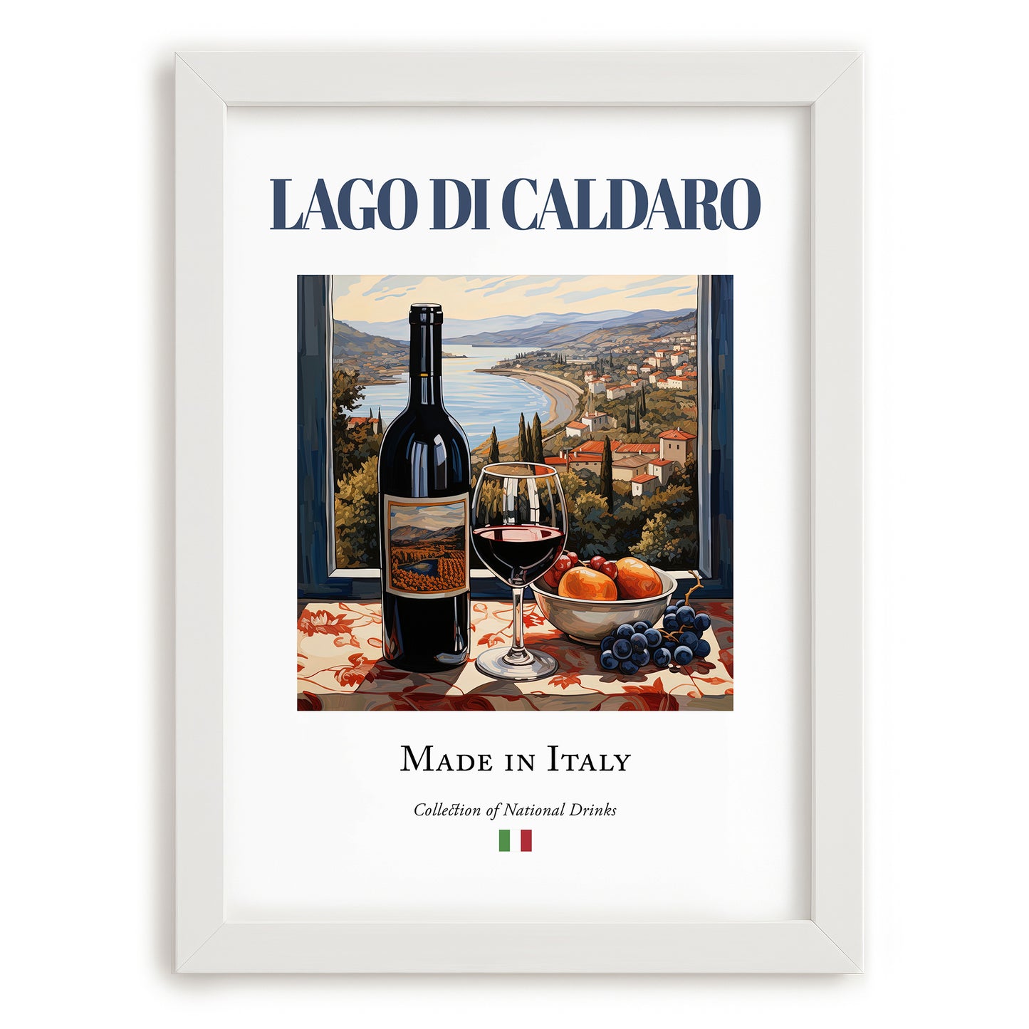Lago di Caldaro – Italian Red Wine, Bodega Painting, placed in minimal white frame