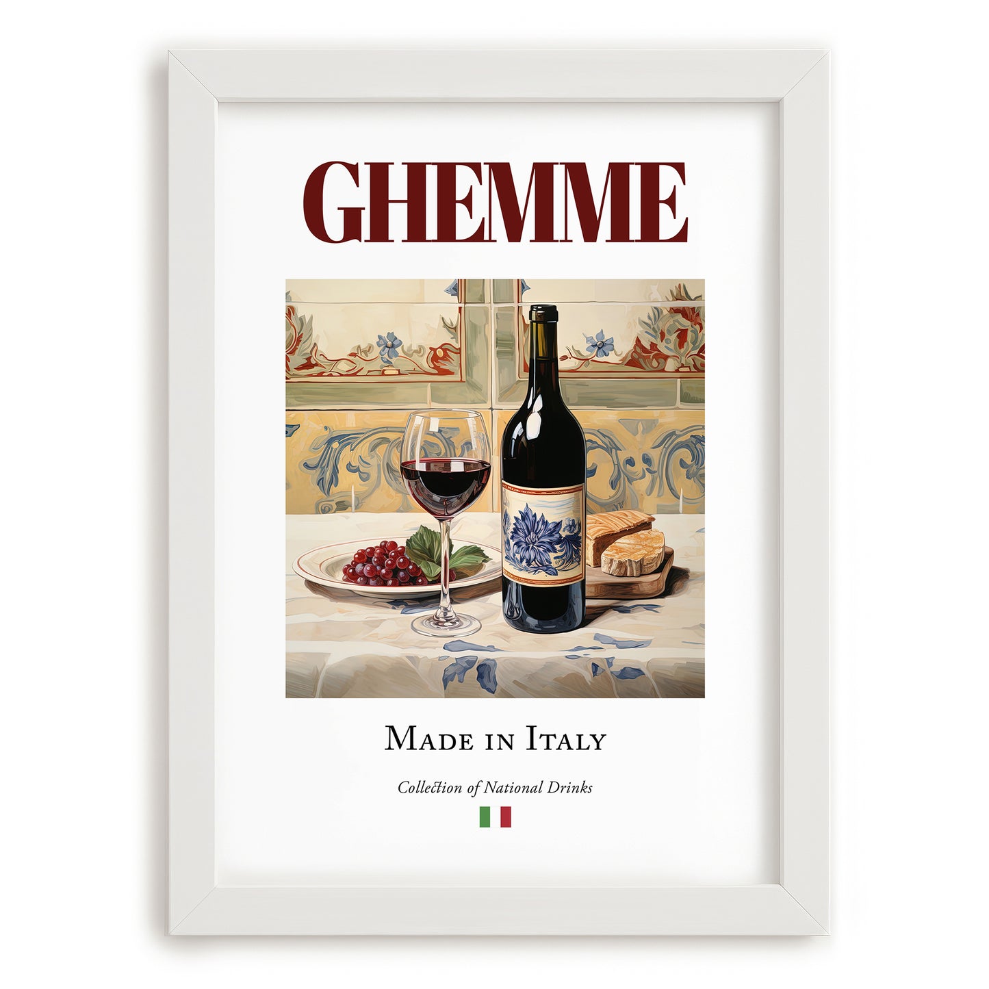 Ghemme – Italian Red Wine, Enoteca Painting, placed in minimal white frame