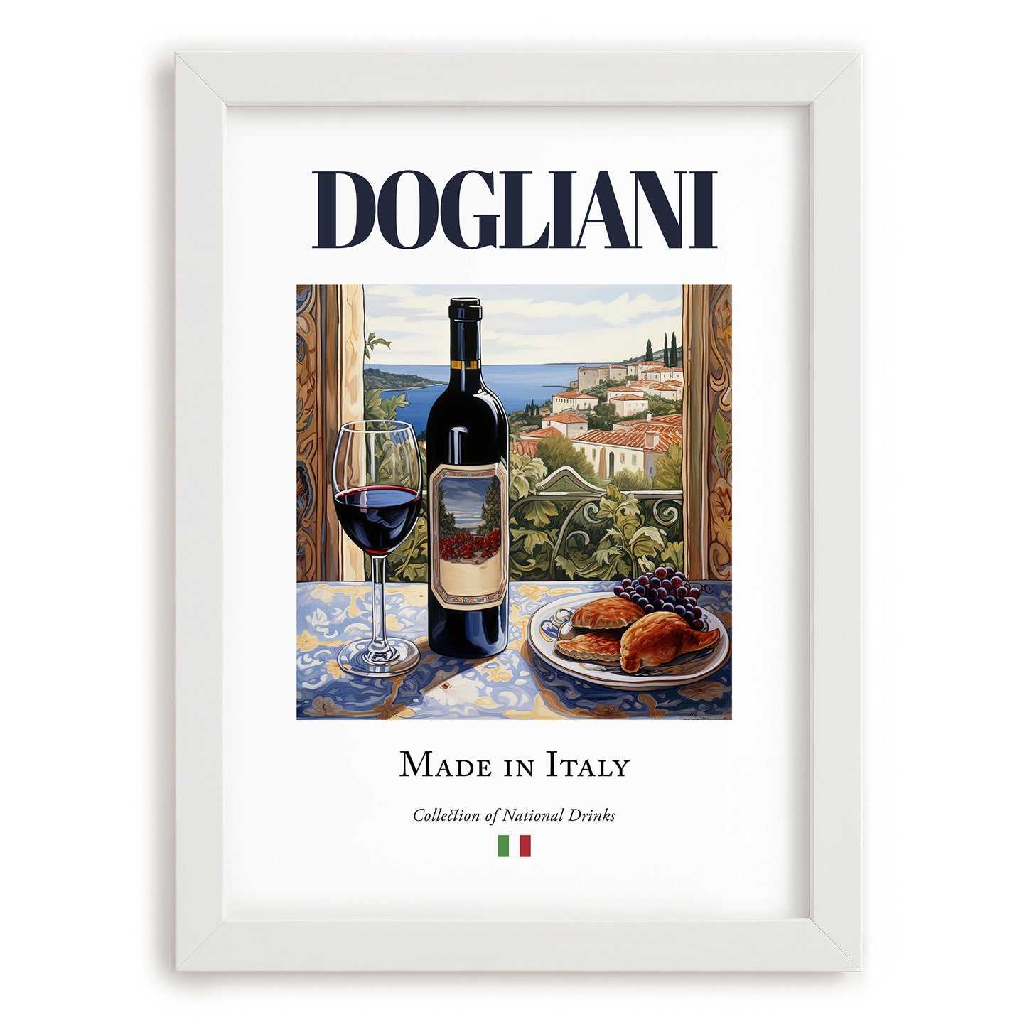 Dogliani – Italian Red Wine, Vineyard Terrace Poster, placed in minimal white frame