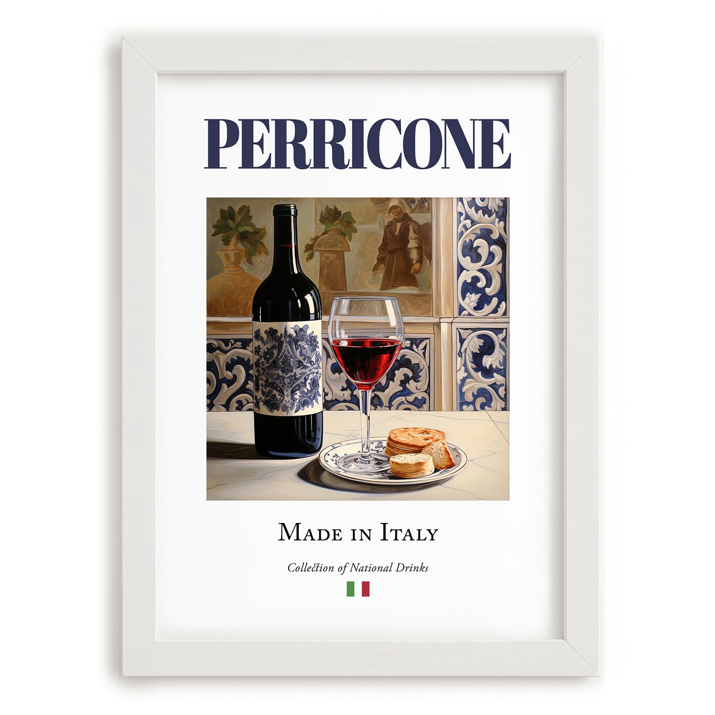 Perricone – Italian Red Wine, Tasting Room Illustration, placed in minimal white frame