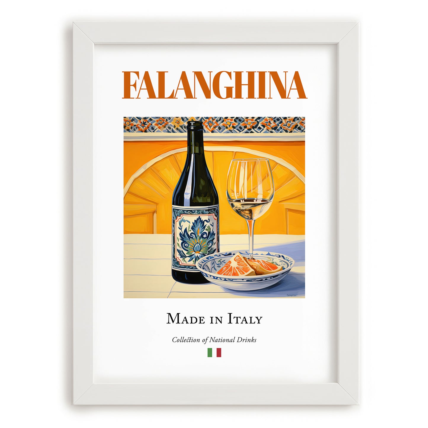 Falanghina – Italian White Wine, Wine Bar Poster, placed in minimal white frame