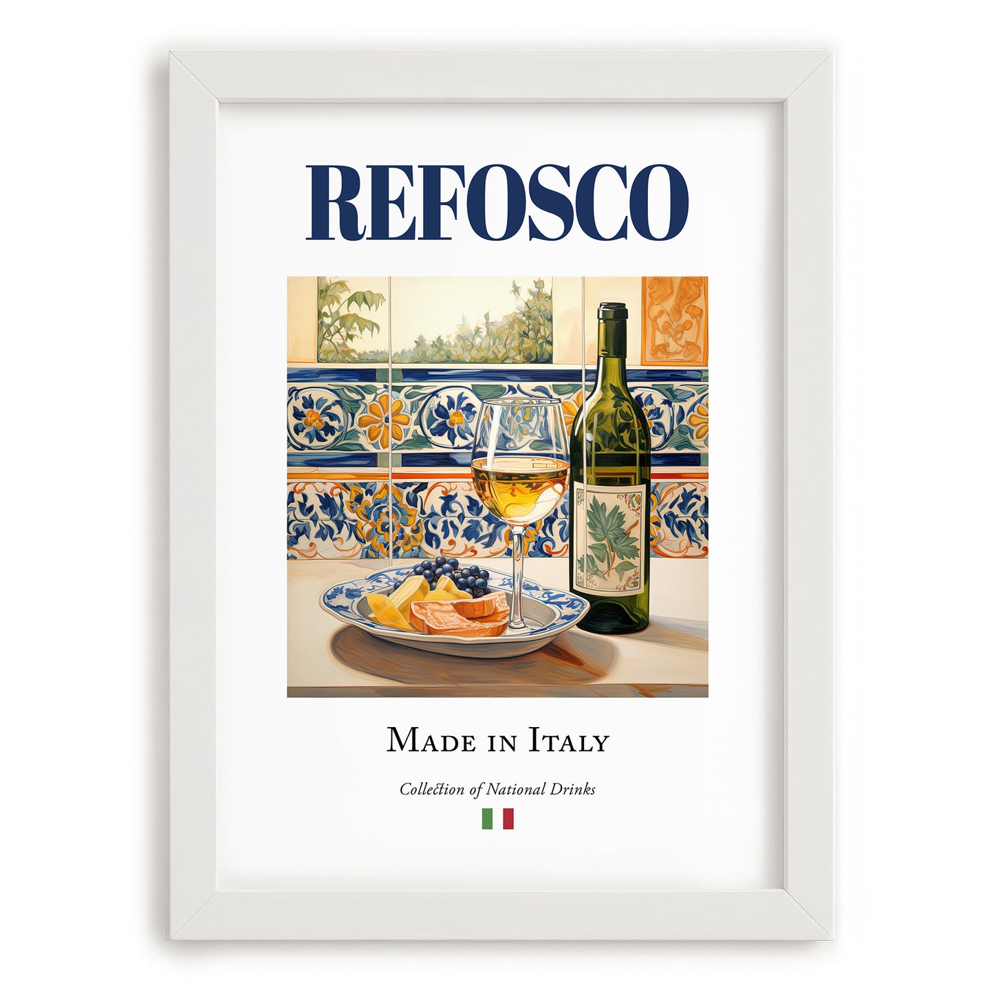 Refosco – Italian Red Wine, Wine Bar Still Life, placed in minimal white frame